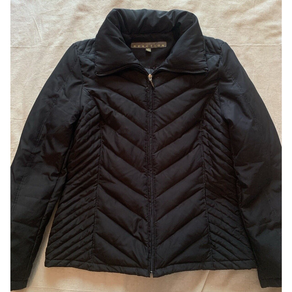 Kenneth Cole Reaction Puffer Jacket Womens Small Black Down & Feather Fill Coat - Picture 4 of 14